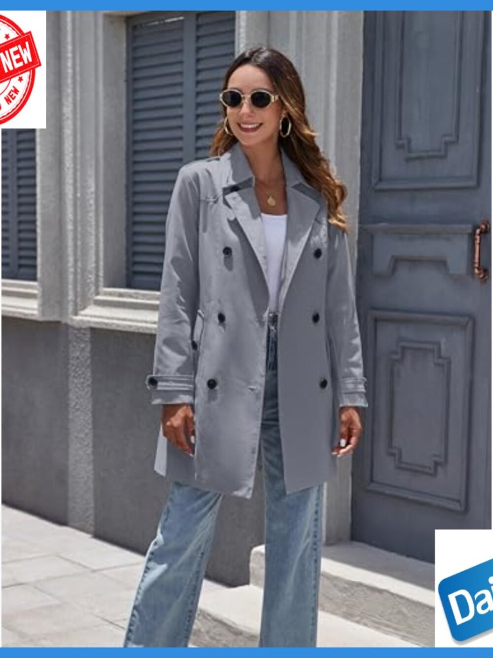 Women's Waterproof Trench Coat with Belt, Long Sleeve Relaxed Fit - Picture 3 of 7